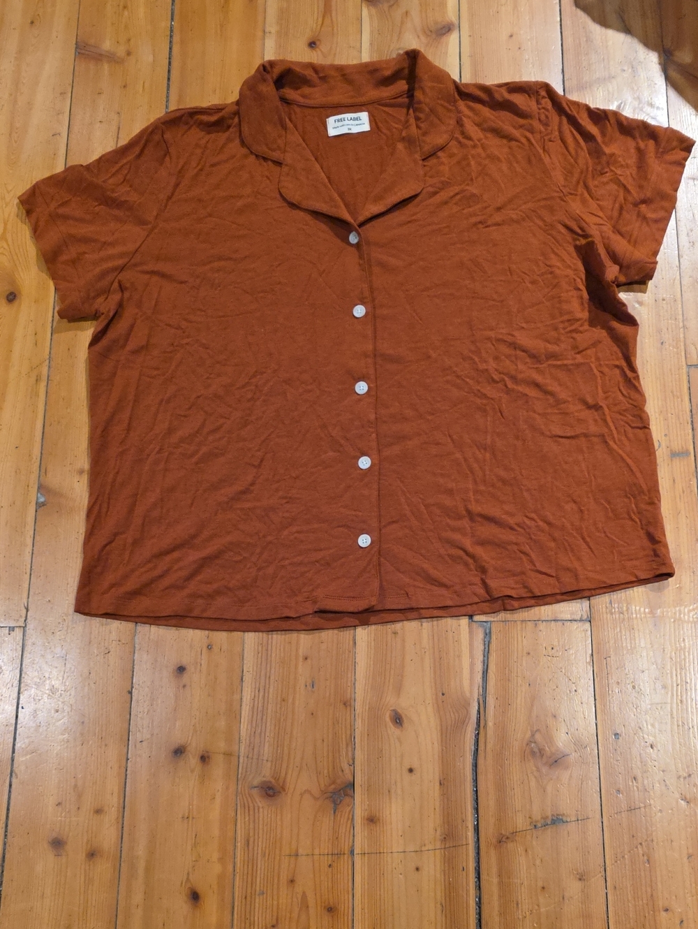 Relaxed Short-Sleeve Button-Down Shirt in Rust by Free Label